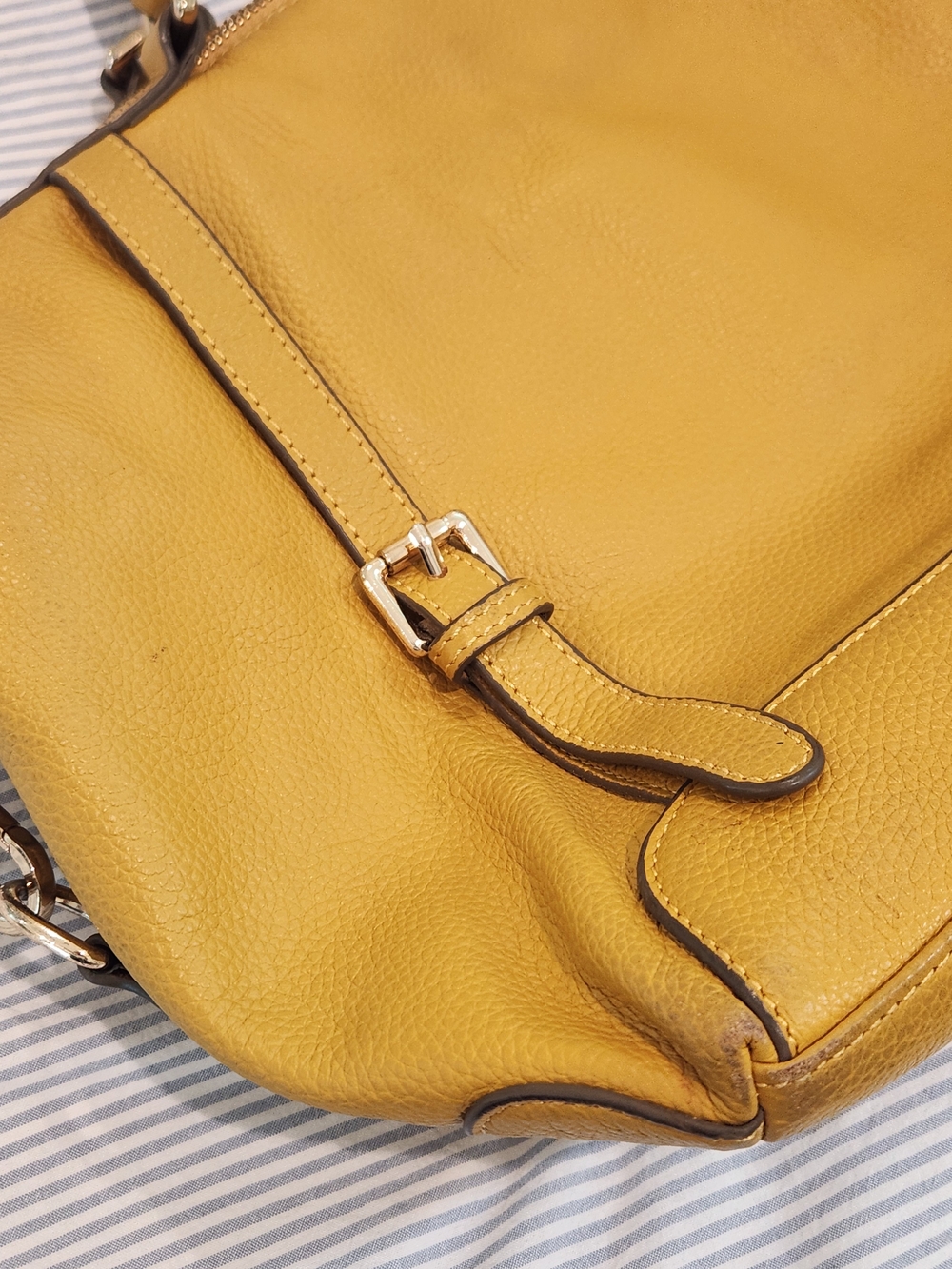 Ora Delphine Mustard Yellow Leather Tote Satchel - Picture 5 of 12